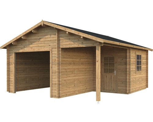 Garage simple Palmako Roger 21,9+5,2 m² sans portail 510 x 550 cm apprêt par immersion marron