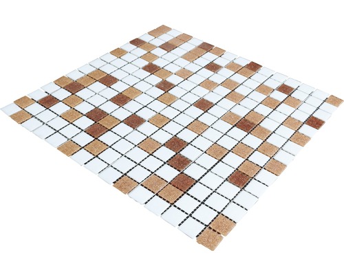 Mosaikfliese mit quadratischen Steinen in verschiedenen Erdtönen