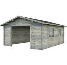 Holzgarage mit Nebeneingangstür und Fenster