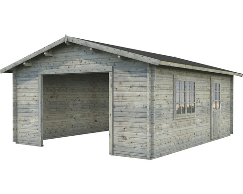 Holzgarage mit Nebeneingangstür und Fenster