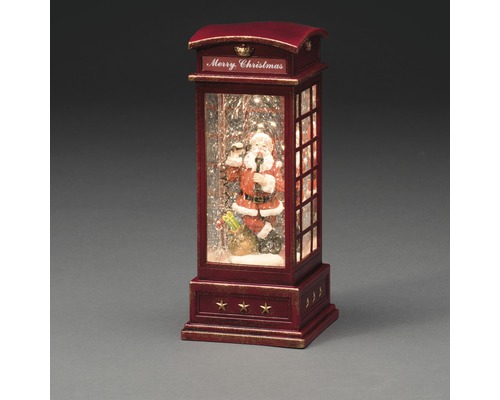 Boule à neige décorative en forme de cabine téléphonique avec motif Père Noël