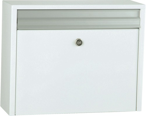 Boîte aux lettres MEFA en acier revêtu par poudre lxhxp 397/320/130 mm Minuet 99 blanc signalisation RAL 9016 brillant retrait par l'avant avec volet