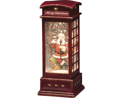 Boule à neige décorative en forme de cabine téléphonique avec motif de Père Noël