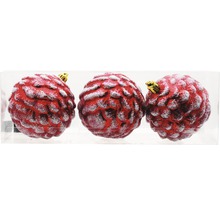 Drei rote Weihnachtskugeln in Zapfenform