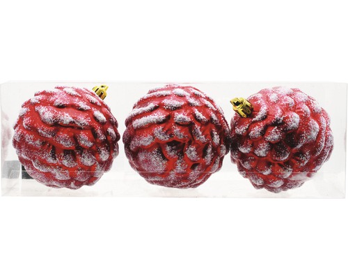 Boule de Noël plastique pommes de pin 3 pièces