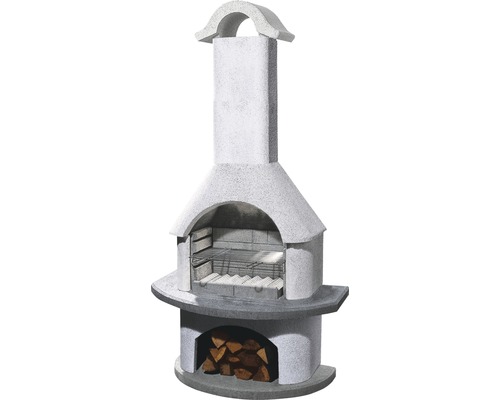 Barbecue cheminée Buschbeck Verona 65 x 110 x 210 cm béton blanc Barbecue de jardin en pierre avec compartiment à bois