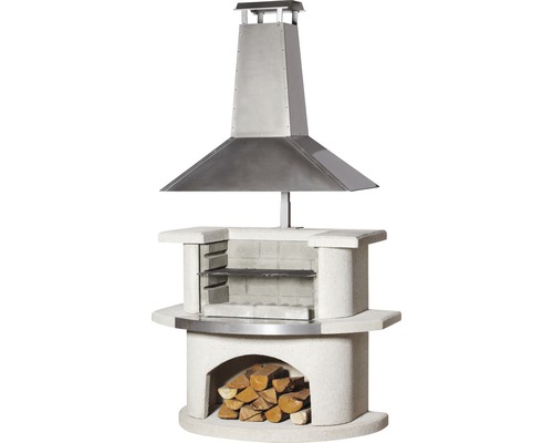 Cheminée de barbecue avec évacuation de fumée et bûches