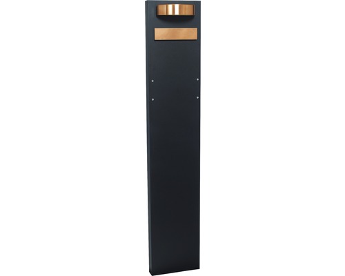 Colonne MEFA 63 en acier revêtu par poudre lxhxp 320/1560/180 mm noir foncé RAL 9005 structuré et cuivre avec éclairage et porte-nom