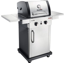 Barbecue à gaz avec deux brûleurs, tables latérales et armoire basse