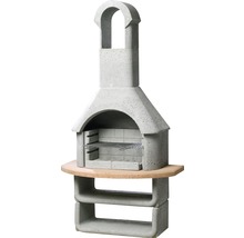 Cheminée de barbecue en béton avec étagère de rangement en bois