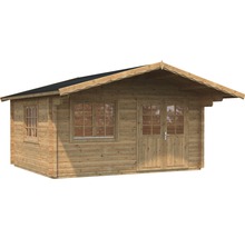 Holzgartenhaus mit Fenstern und Doppeltür