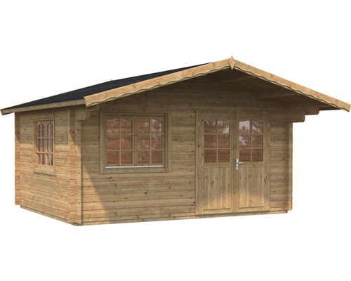 Holzgartenhaus mit Fenstern und Doppeltür