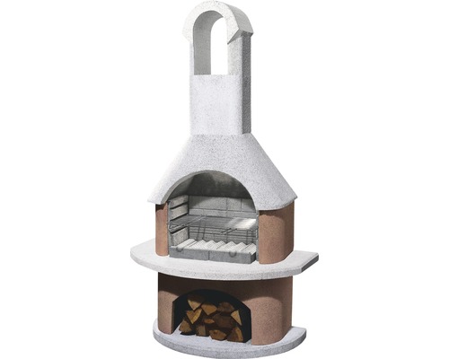 Buschbeck Grillkamin Bali 65 x 110 x 210 cm Beton weiß Gartengrillkamin mit Brennholzfach