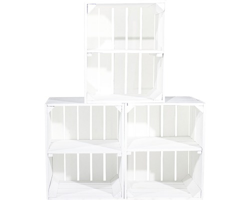 Caisse à fruits Vintage blanc avec tablette centrale transversale 50x40x30 cm lot de 3 Pile de quatre caisses de rangement en bois blanc