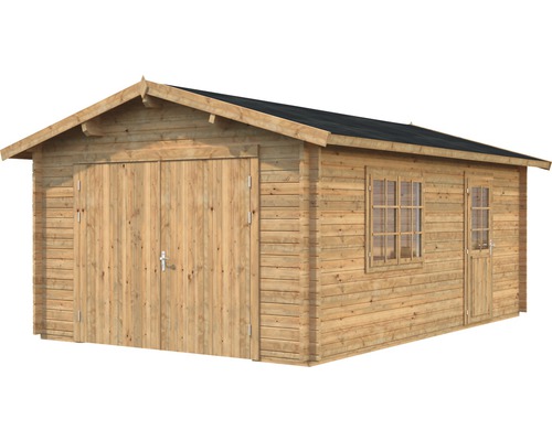 Garage en bois avec double porte et fenêtre