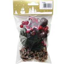 Décoration en sachet avec pommes de pin, baies et branches