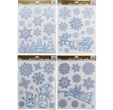 Images pour fenêtres avec flocons de neige, Père Noël avec rennes, bonhommes de neige et anges