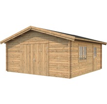 Garage simple Palmako Roger 27,7 m² avec porte en bois 540 x 540 cm apprêt par immersion marron