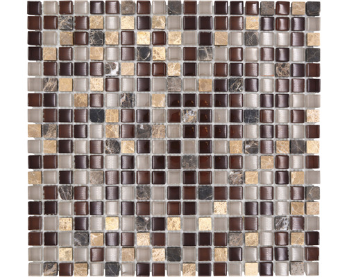 Glasmosaik mit Naturstein XCM M870 30,5x32,2 cm mix braun