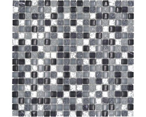 Glasmosaik mit Naturstein XCM M890 30,5x32,2 cm grau/silber/weiß Mosaikfliesen aus Glas und Stein