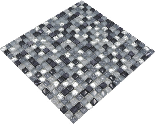 Mosaïque avec carreaux de verre carrés en gris et noir