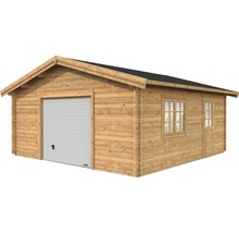 Garage simple Palmako Roger 27,7 m² avec portail sectionnel 540 x 540 cm apprêt par immersion marron