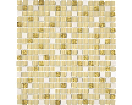 Mosaïque de verre avec pierre naturelle XCM M910 beige-or, 30,5x32,5 cm