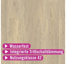 Nahaufnahme von wasserfestem Laminat mit integrierter Trittschalldämmung der Nutzungsklasse 42
