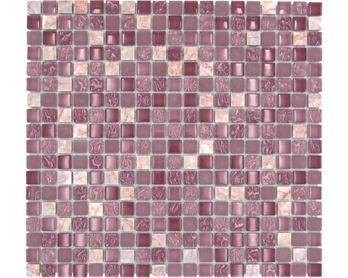 Glasmosaik mit Naturstein XCM M940 30,5x32,2 cm mix rosa Quadratische Mosaikfliese aus Glas und Marmor