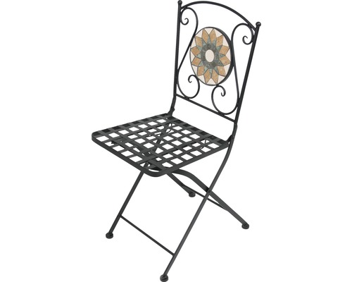 Chaise pliante Retro Garden Place 60 x 53 x 77 cm rabattable en métal avec décor mosaïque anthracite