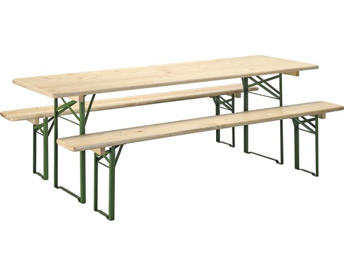 Ensemble de table et bancs de brasserie 3 pièces table 220 x 70 cm bancs 220 x 25 cm épicéa naturel vert