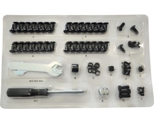 Boîte d''assortiment avec vis, écrous, rondelles et outils