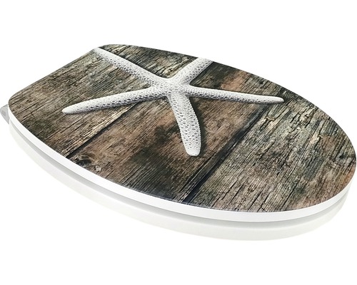 Toilettendeckel mit Seestern Motiv auf Holzdielen