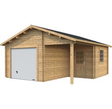 Garage simple Palmako Roger 21,9+5,2 m² avec portail sectionnel 510 x 550 cm apprêt par immersion marron