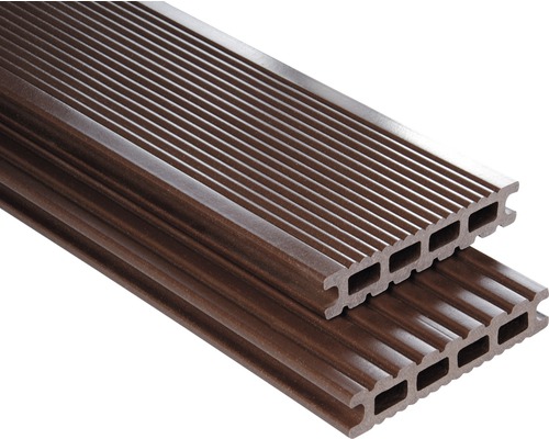 Lame de terrasse Konsta en bois composite Futura alvéolé lisse 26x145 mm (au mètre à partir de 1000 mm jusqu'à 6000 mm max.) marron foncé