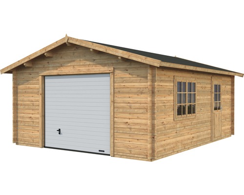 Holzgarage mit Rolltor, Fenster und Tür