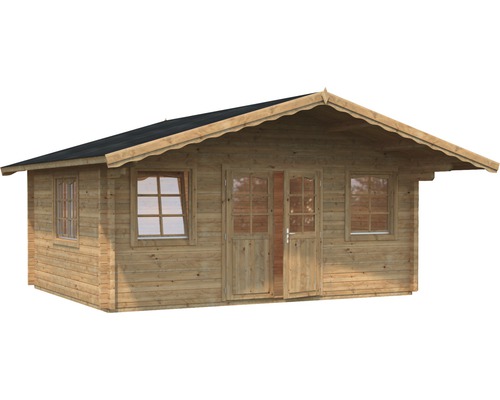 Holzgartenhaus mit Doppeltür und Fenstern