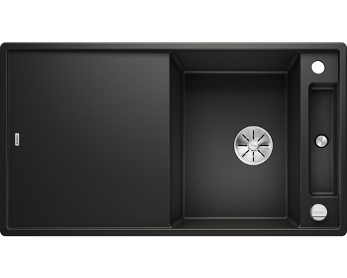 Spüle Blanco AXIA III 5 S 915 x 510 mm schwarz ohne Multifunktionsschale 525845 Draufsicht auf eine schwarze Küchenspüle mit Abtropffläche