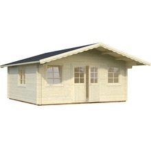 Gartenhaus aus Holz mit Fenstern und Doppeltür