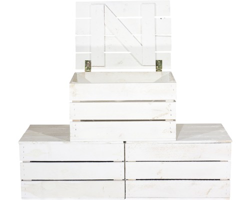 Combinaison de caisses en bois blanches avec couvercle pour le rangement