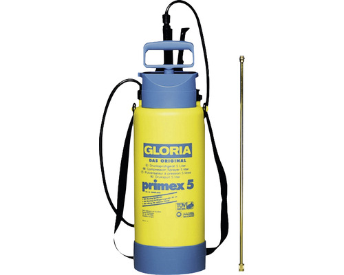 GLORIA primex 5 - pulvérisateur à pression 5 l, pulvérisateur de jardin avec tuyau de rallonge de 0,5 m en laiton, anneau de base et raccord de compresseur