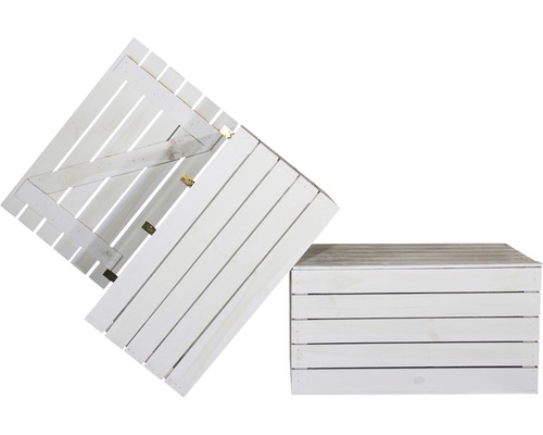 Coffre en bois blanc avec couvercle rabattable