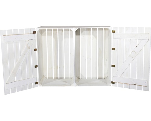 Deux caisses en bois blanches avec portes pour le rangement