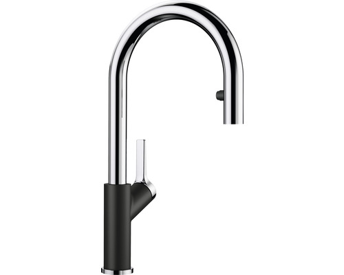 Mitigeur de cuisine Blanco CARENA-S Vario noir chrome mat oui certifié DVGW 526172 Robinet de cuisine avec col de cygne