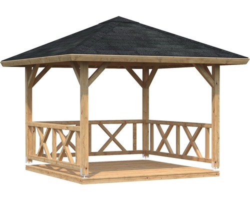 Pavillon Palmako Betty 9,0 m² viereckig mit Geländer ohne Fußboden 300 x 300 cm tauchgrundiert braun