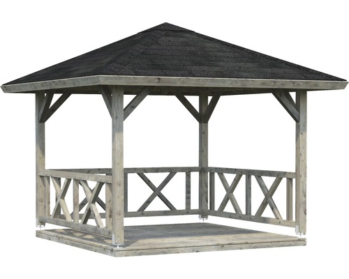 Pavillon Palmako Betty 9,0 m² carré avec garde-corps sans plancher 300 x 300 cm apprêt par immersion gris