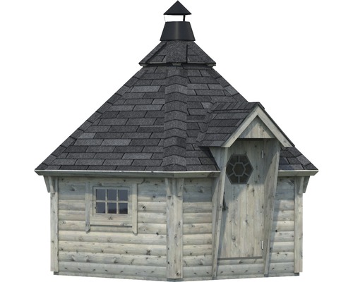 Grillkota aus Holz mit Dach