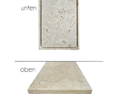 Travertin Fensterbank mit Ansichten von oben und unten