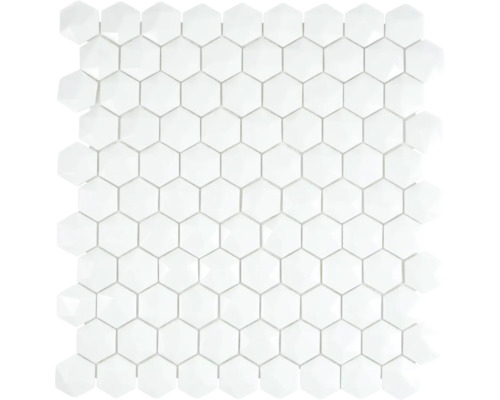 Glasmosaik Arctic 01 Hexagon Eco weiß 3D 29x30 cm Sechseckige Mosaikfliese