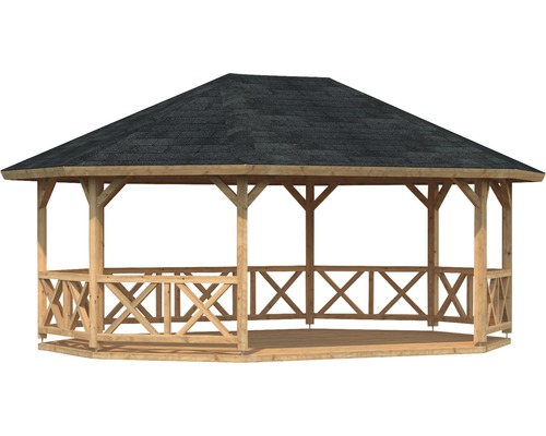 Pavillon Palmako Betty 25,0 m² octogonal avec garde-corps sans plancher 617 x 467 cm apprêt par immersion marron